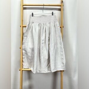 RACHEL ASHWELL Khaki 💯 Linen smocked waist full skirt size L
